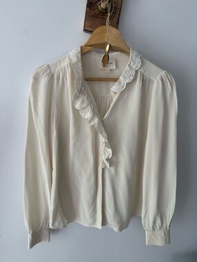 Sezane Cream Lace-Trim Blouse (34)